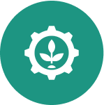 Green gear icon with plant symbol.