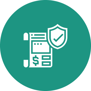 Invoice with shield icon on green background.