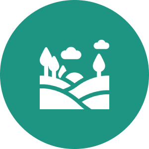 Landscape icon with trees and clouds.