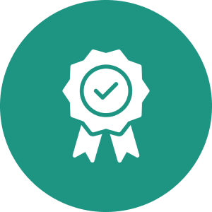 Certificate icon with checkmark in circle.