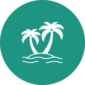 Two palm trees on a green background.